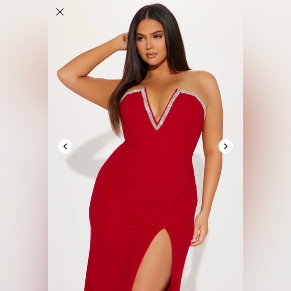 Fashion Nova Red Lace-up Back Dress with Rhinestone Sweetheart Neckline - Picture 2 of 5